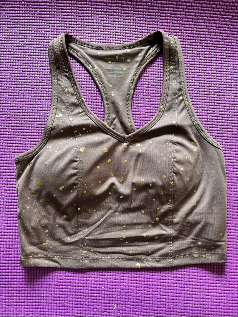 Nine West | Mauve Beige Racerback Sports Bra with Rose Gold Splatter 🩷